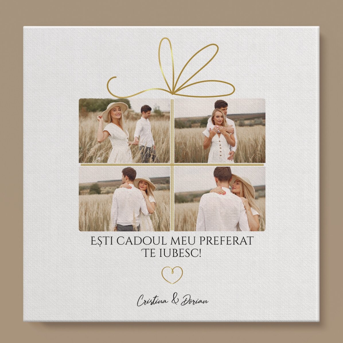 Tablou canvas personalizat cu 4 poze și text - Amintiri în dar