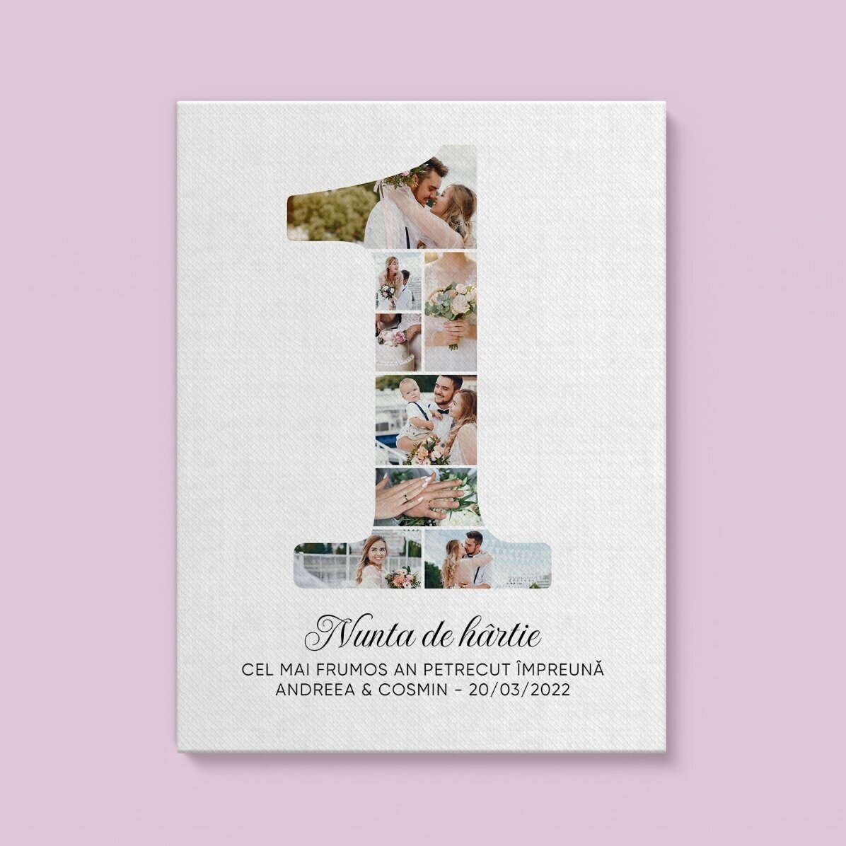 Tablou canvas personalizat cu cifra 1, fotografii și mesaj - Aniversare relație