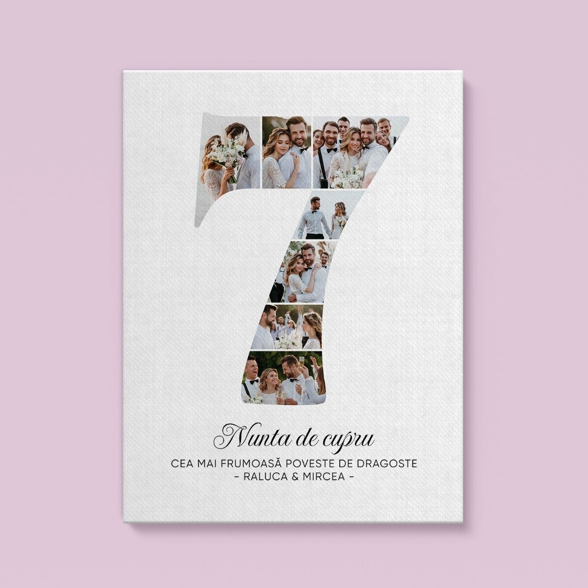 Tablou canvas personalizat cu cifra 7, fotografii și mesaj - Aniversare relație