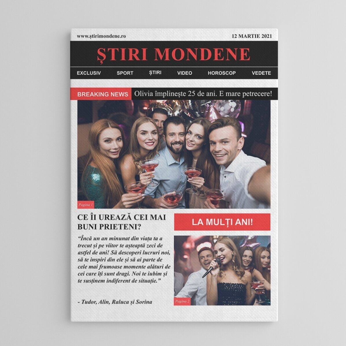 Tablou canvas personalizat cu fotografii și text - Breaking News