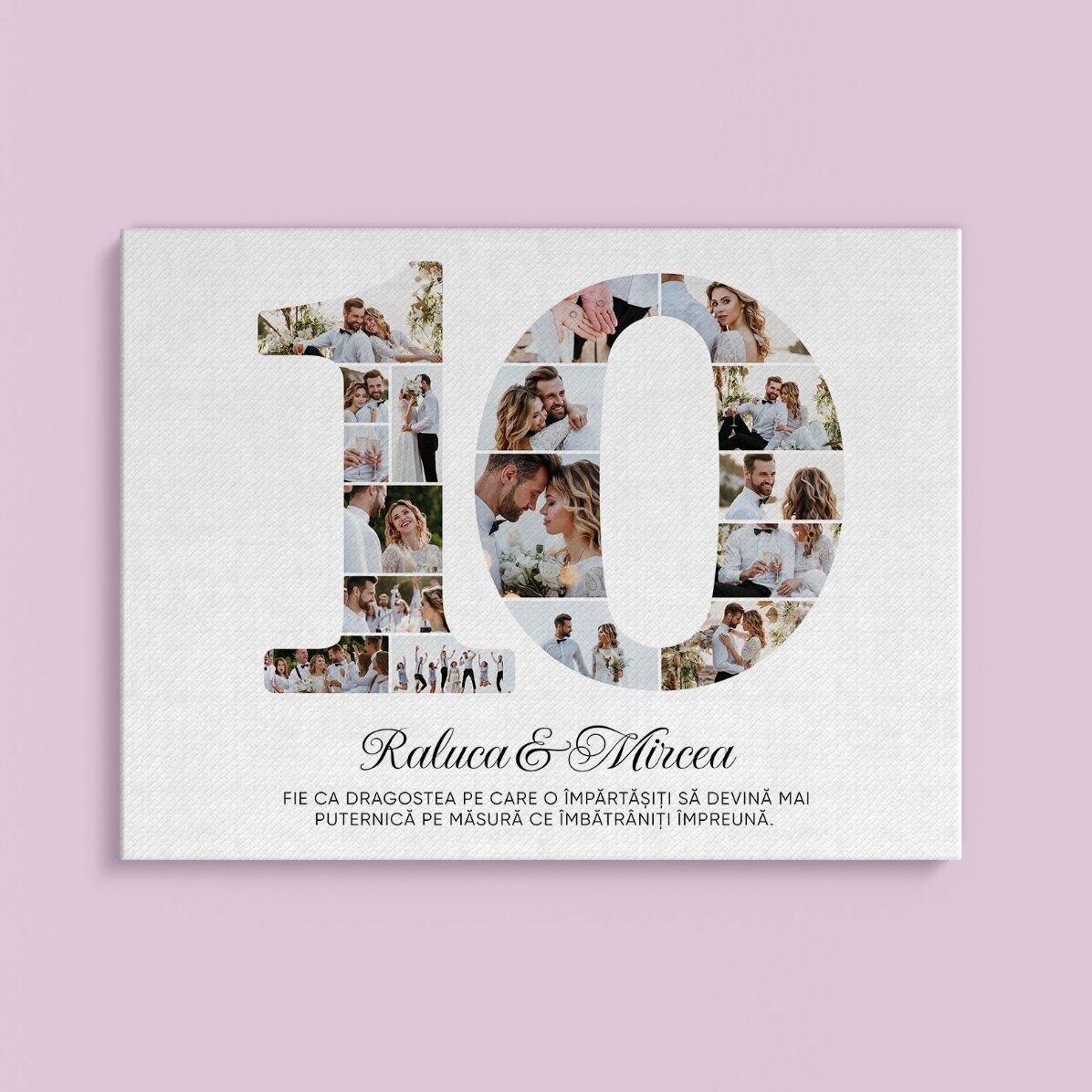 Tablou canvas personalizat cu numărul 10, fotografii și mesaj - Aniversare relație