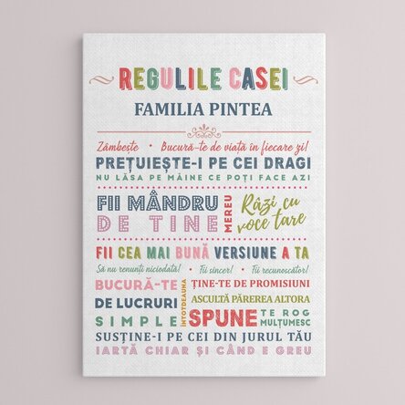 Tablou canvas personalizat cu text - Regulile casei