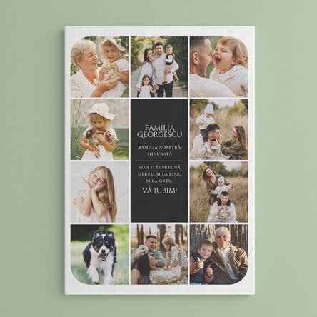 Tablou canvas personalizat cu text și 10 poze - Familia noastră