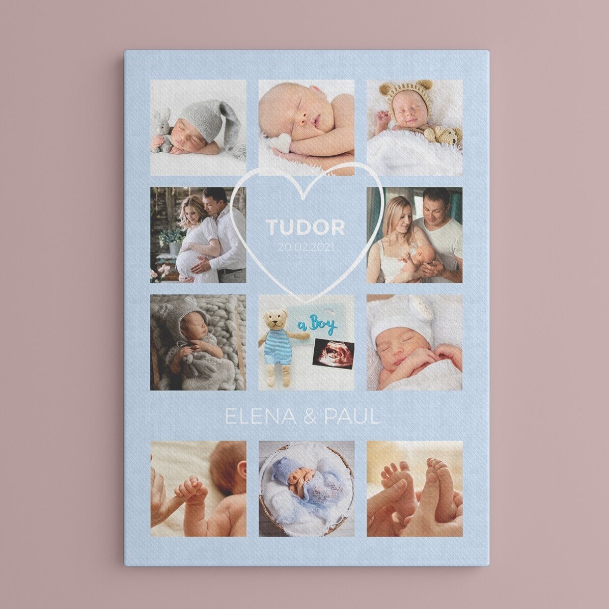 Tablou canvas personalizat cu text și 11 poze - Baby boy