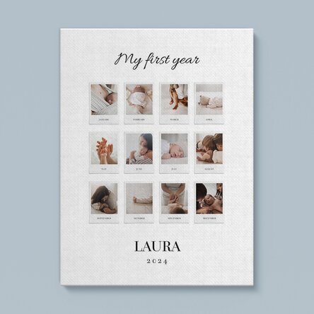 Tablou canvas personalizat cu text și 12 poze - My First Year