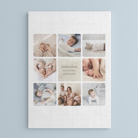 Tablou canvas personalizat cu text și 8 poze - Baby
