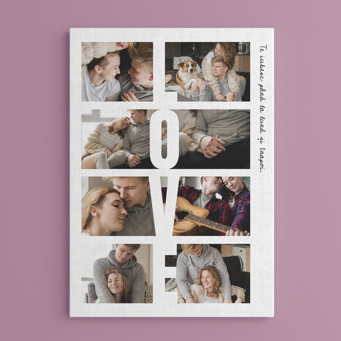 Tablou canvas personalizat cu text și 8 poze - LOVE