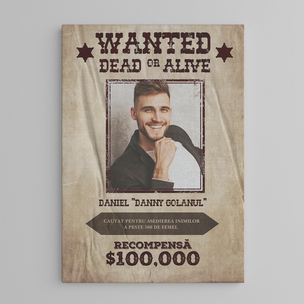 Tablou canvas personalizat cu text și poză - Wanted