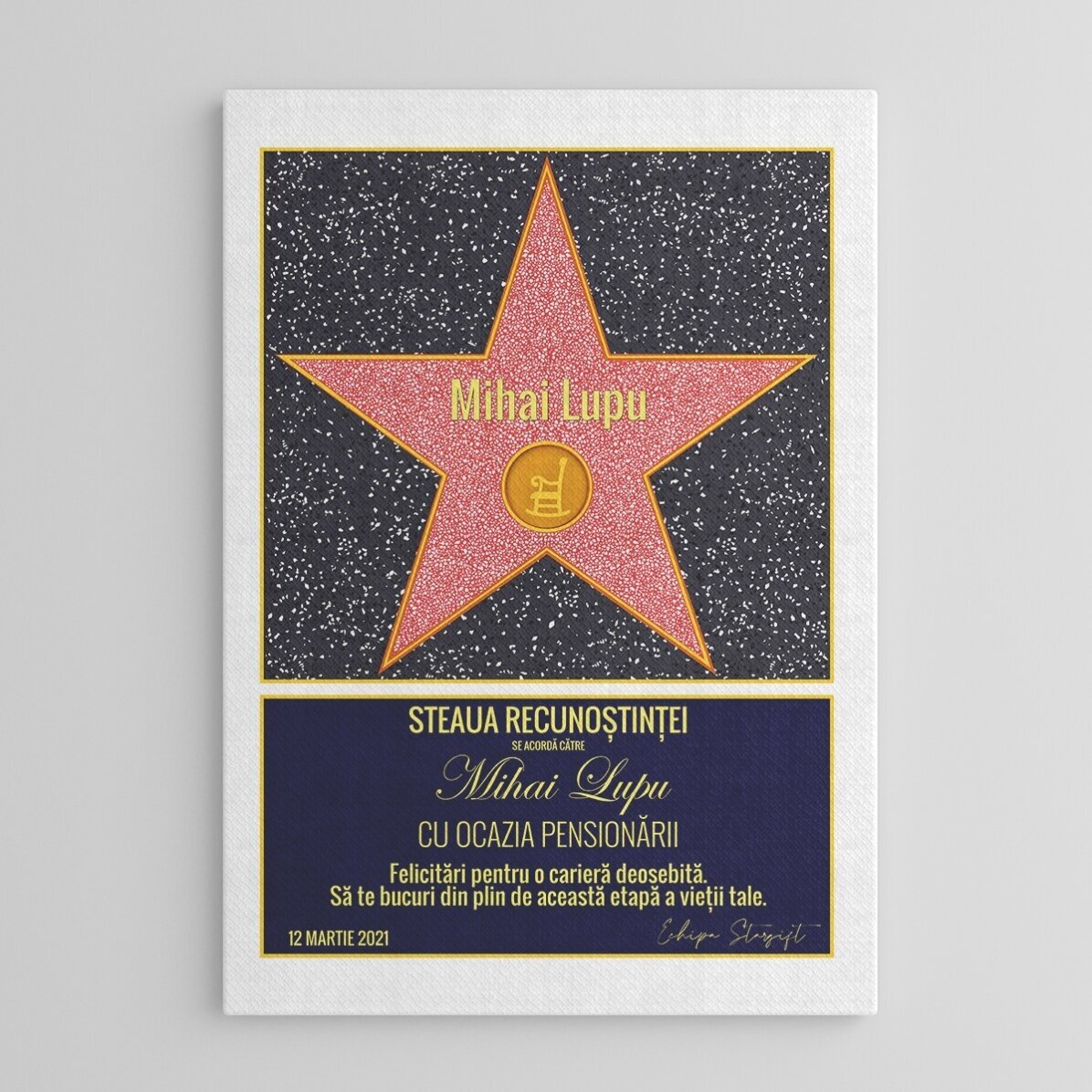 Tablou canvas personalizat cu text - Steaua recunoștinței pentru pensionare