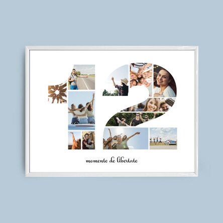 Персонализирано платно с пейзаж с 12 снимки, модел номер 12 и текстово съобщение