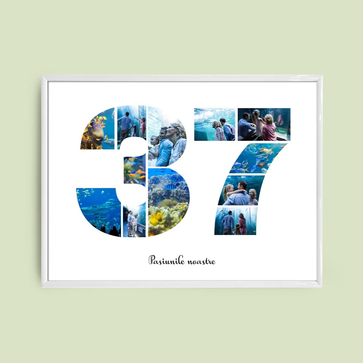 Персонализирано платно с пейзаж с 12 снимки, модел номер 37 и текстово съобщение