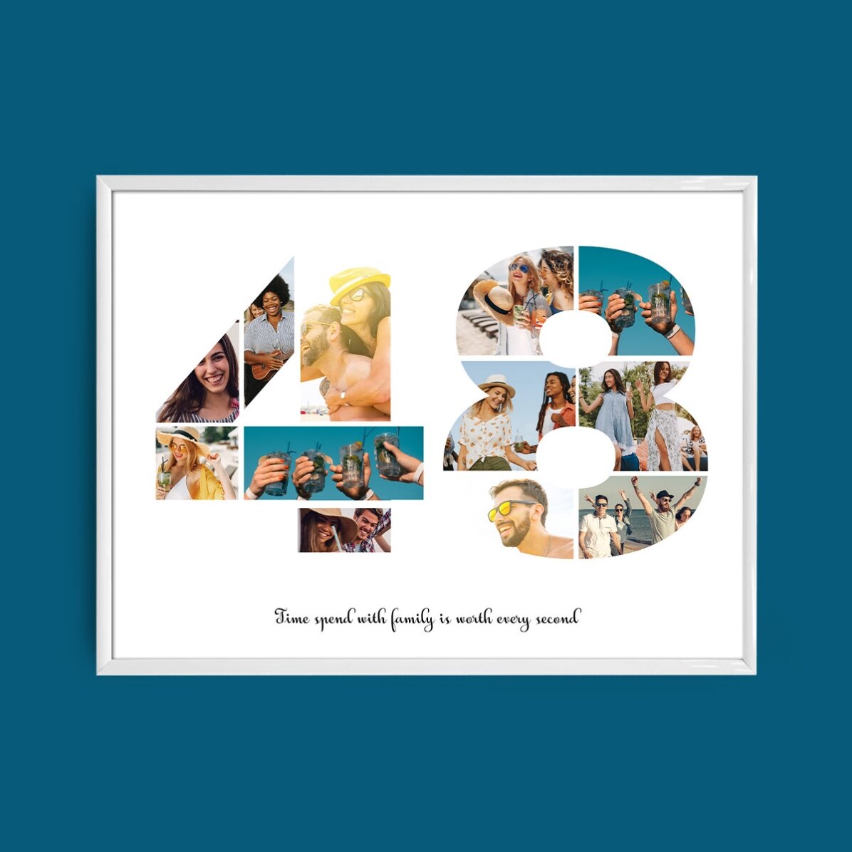 Персонализирано платно с пейзаж с 12 снимки, модел номер 48 и текстово съобщение