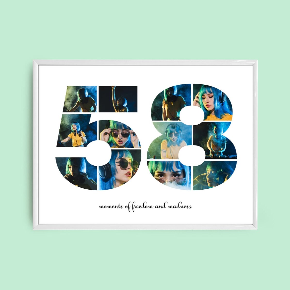 Персонализирано платно с пейзаж с 12 снимки, модел номер 58 и текстово съобщение