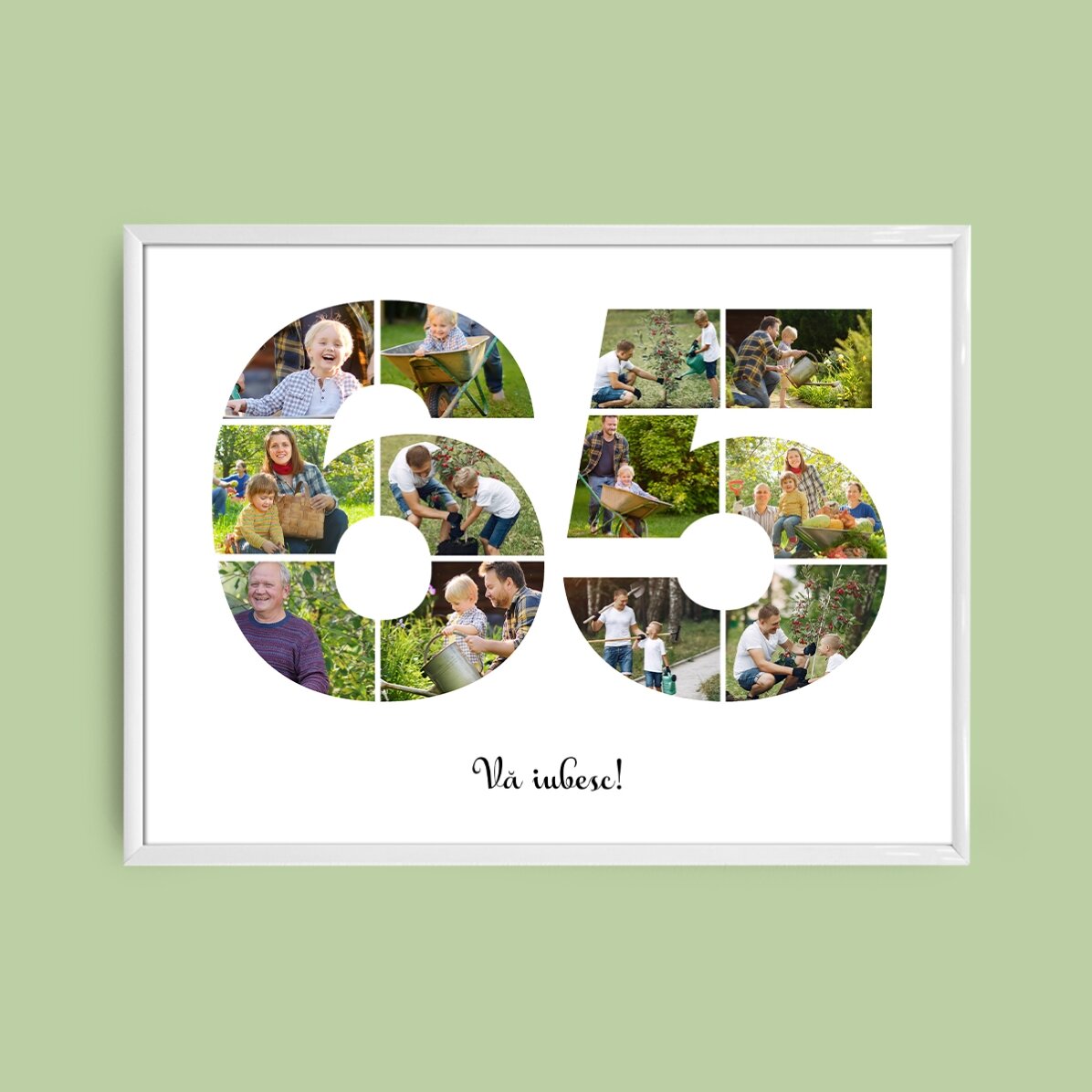 Персонализирано платно с пейзаж с 12 снимки, модел номер 65 и текстово съобщение