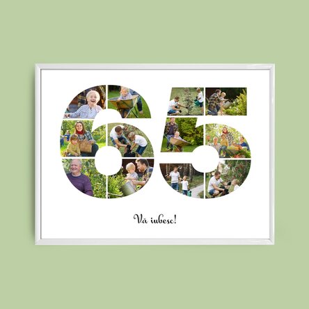 Персонализирано платно с пейзаж с 12 снимки, модел номер 65 и текстово съобщение