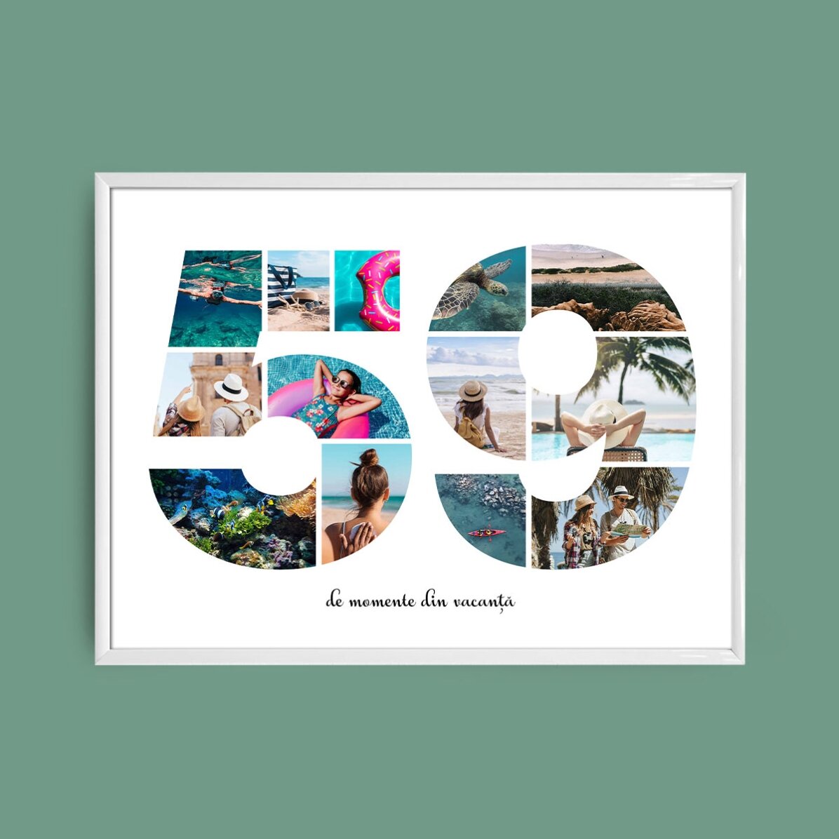 Персонализирано платно с пейзаж с 13 снимки, модел номер 59 и текстово съобщение