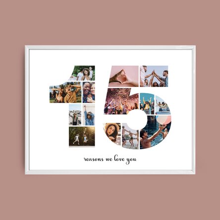 Персонализирано платно с пейзаж с 14 снимки, модел номер 15 и текстово съобщение