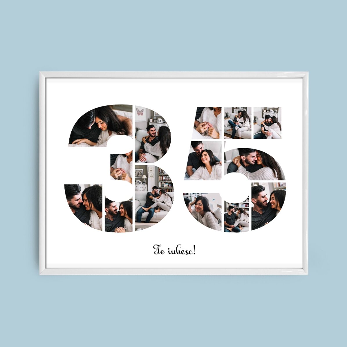 Персонализирано платно с пейзаж с 14 снимки, модел номер 35 и текстово съобщение