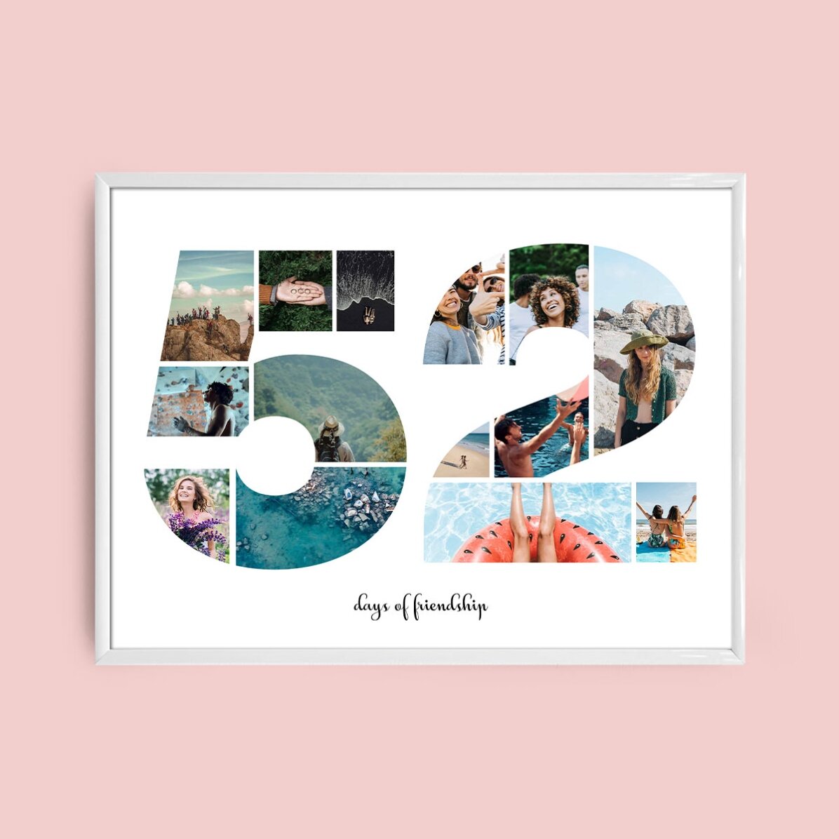 Персонализирано платно с пейзаж с 14 снимки, модел номер 52 и текстово съобщение