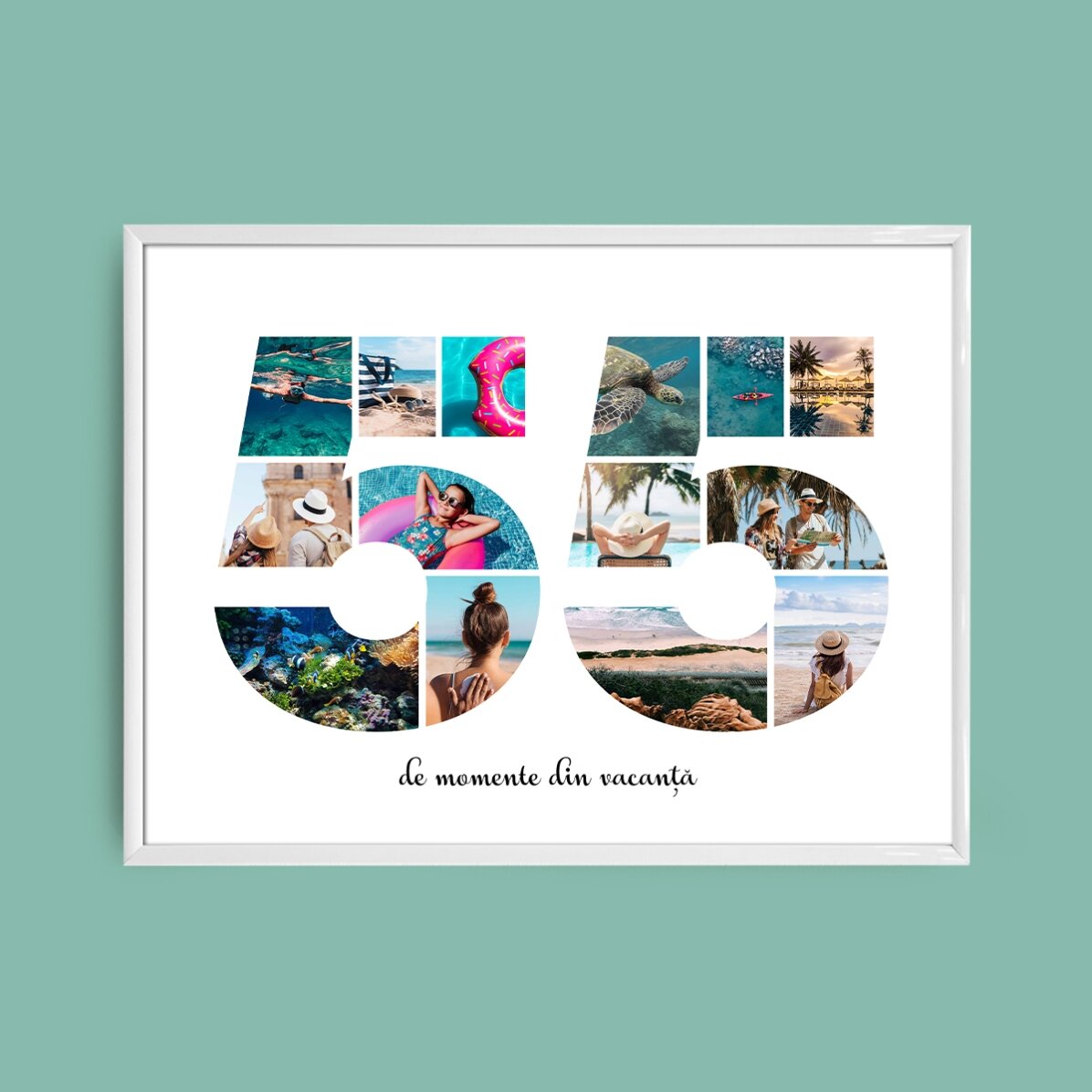 Персонализирано платно с пейзаж с 14 снимки, модел номер 55 и текстово съобщение