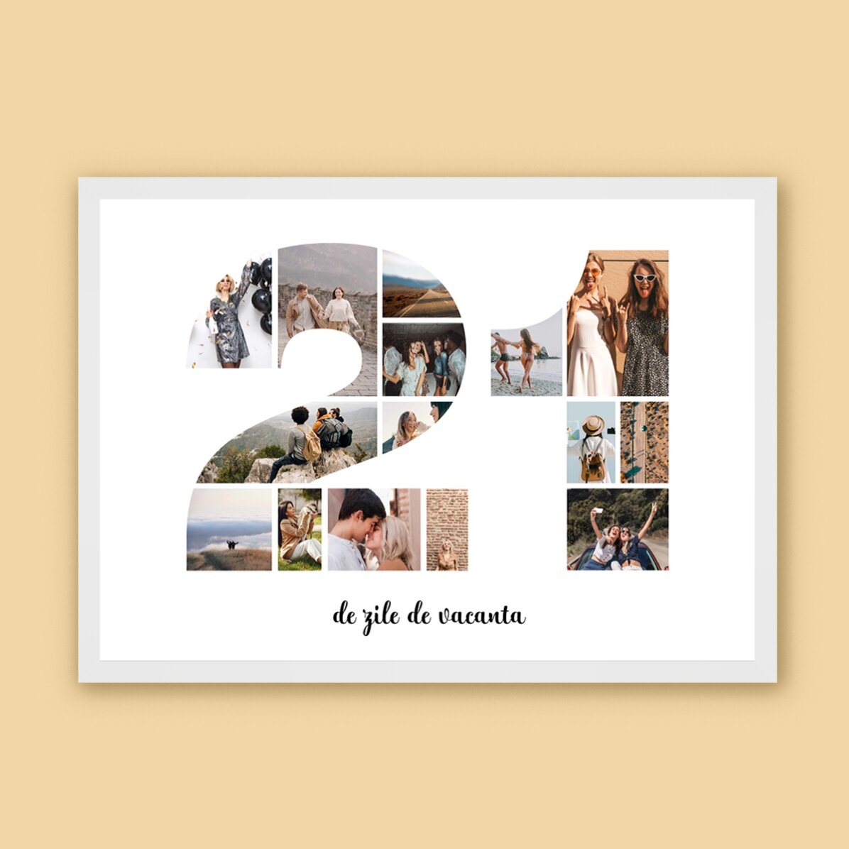 Tablou landscape personalizat cu 15 poze model numărul 21 și mesaj text