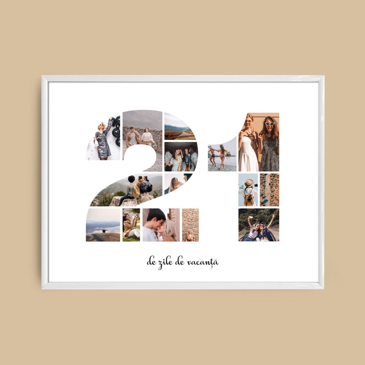 Персонализирано платно с пейзаж с 15 снимки, модел номер 21 и текстово съобщение