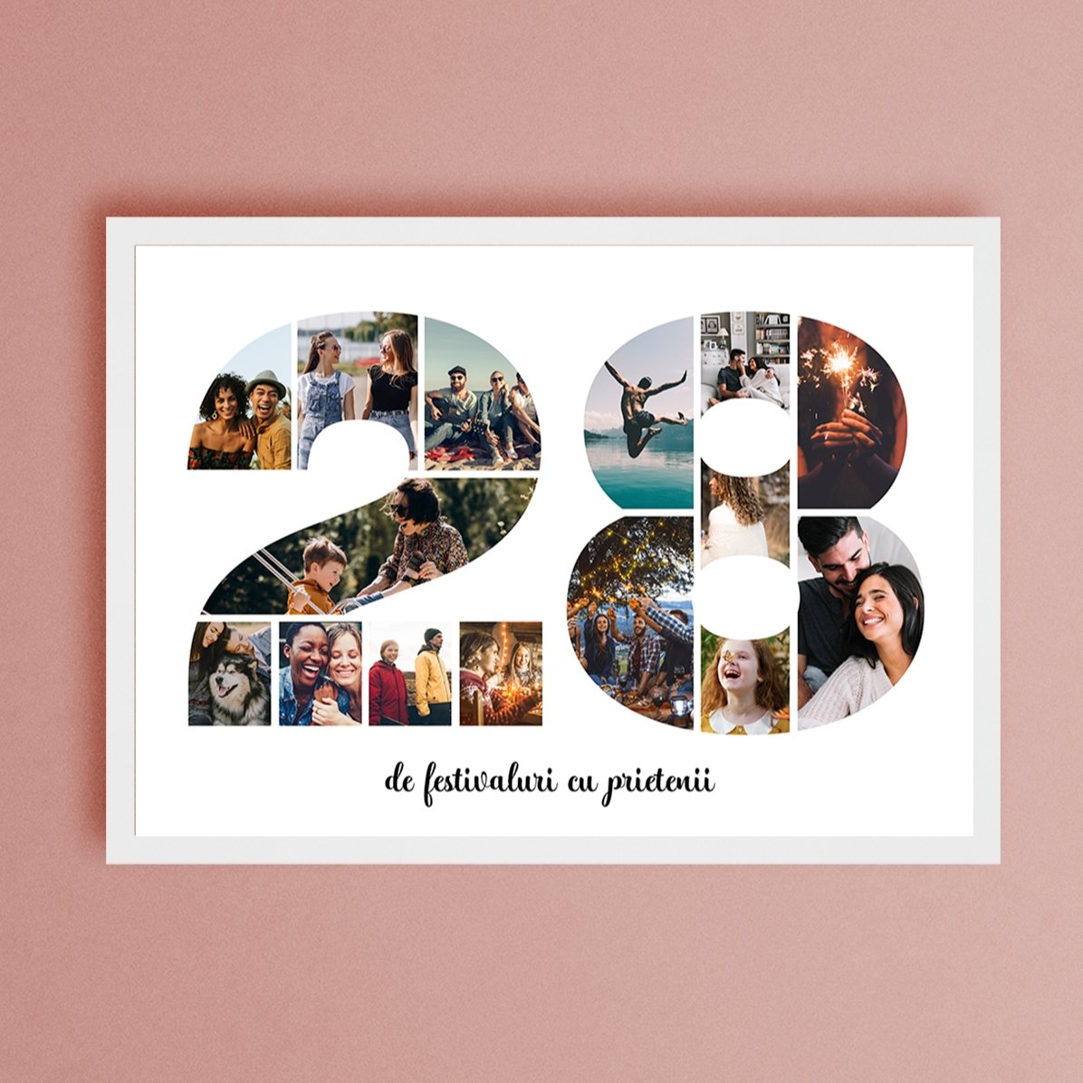 Tablou landscape personalizat cu 15 poze model numărul 28 și mesaj text 