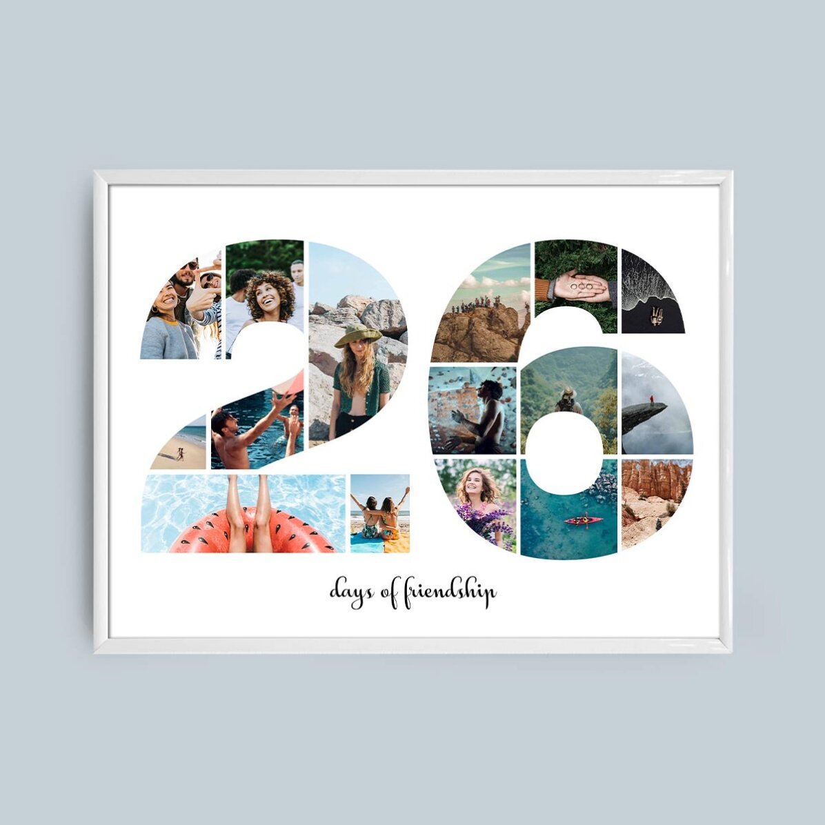 Персонализирано платно с пейзаж с 16 снимки, модел номер 26 и текстово съобщение