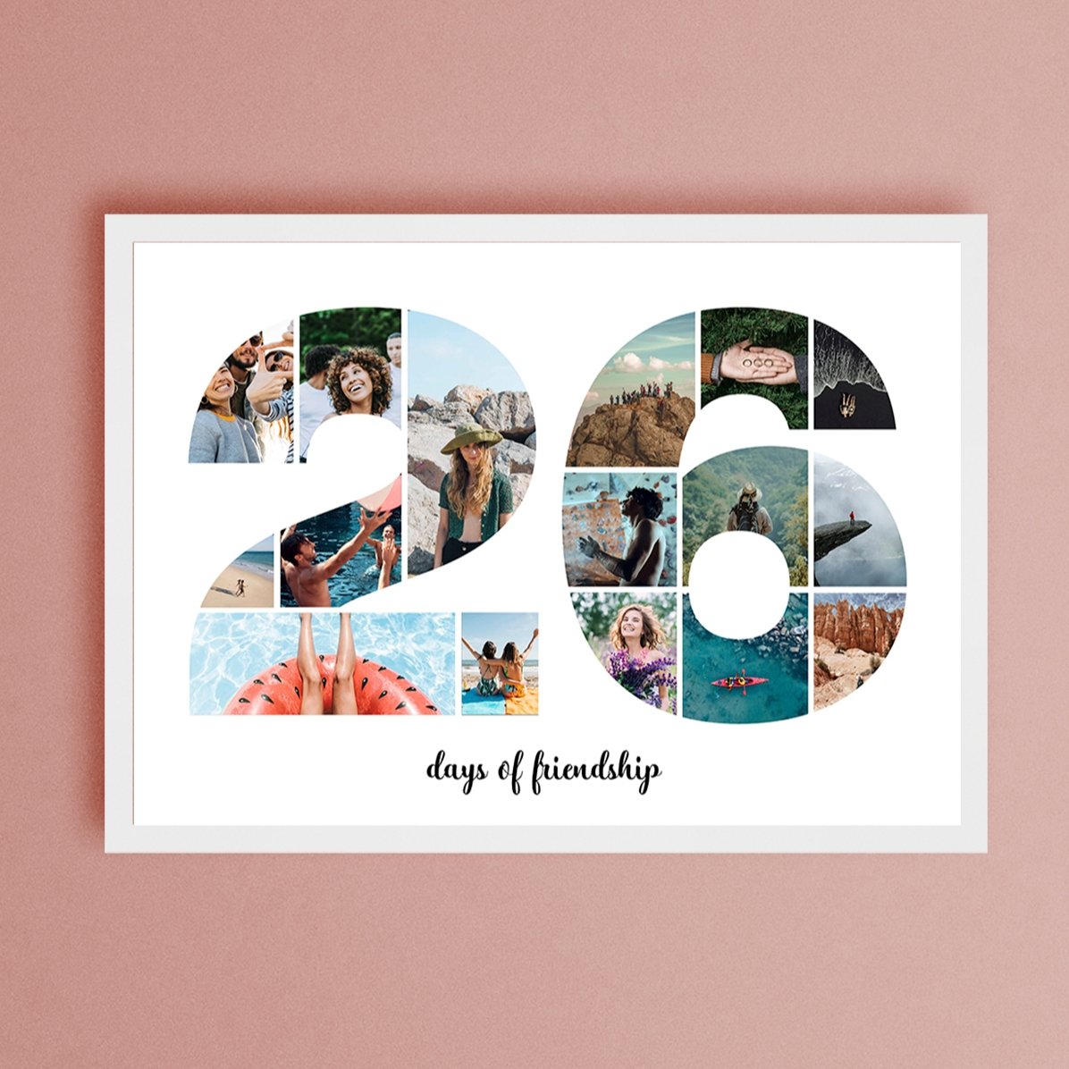 Tablou landscape personalizat cu 16 poze model numărul 26 și mesaj text