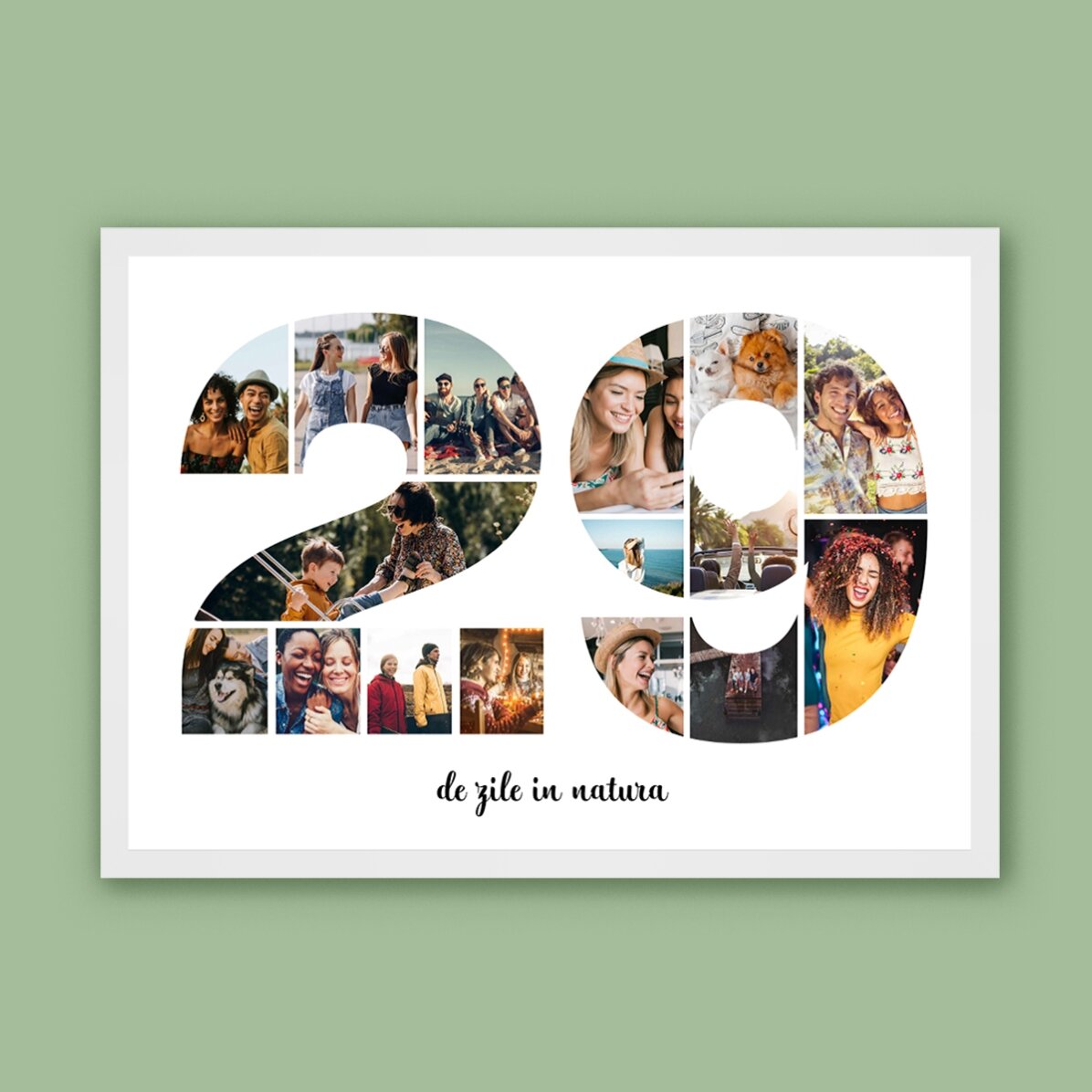 Tablou landscape personalizat cu 16 poze model numărul 29 și mesaj text