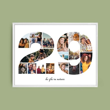 Персонализирано платно с пейзаж с 16 снимки, модел номер 29 и текстово съобщение