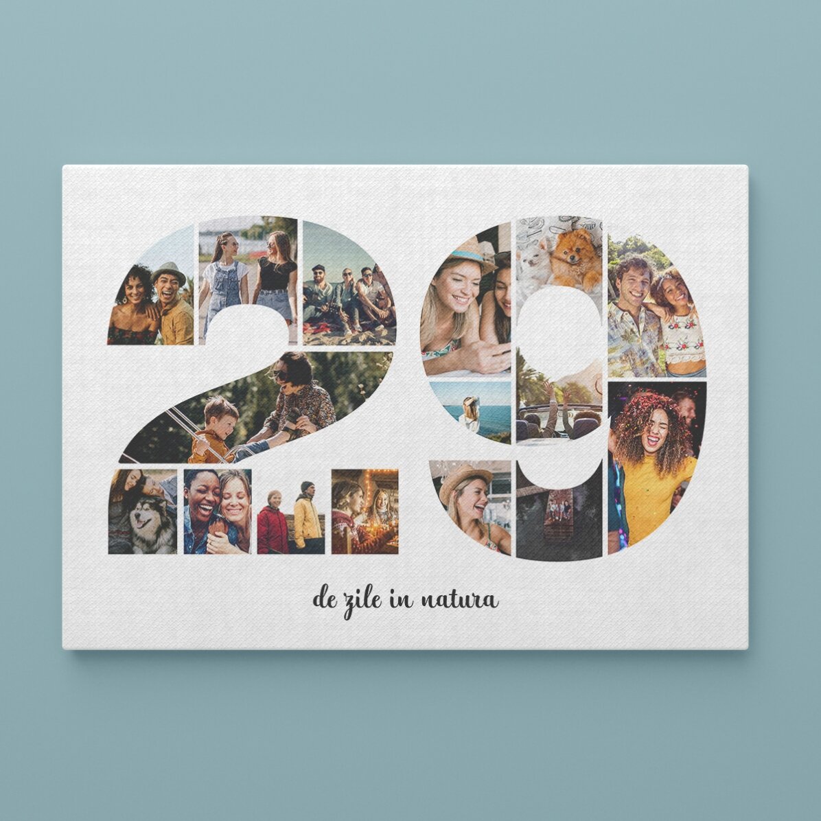 Tablou landscape personalizat cu 16 poze model numărul 29 și mesaj text