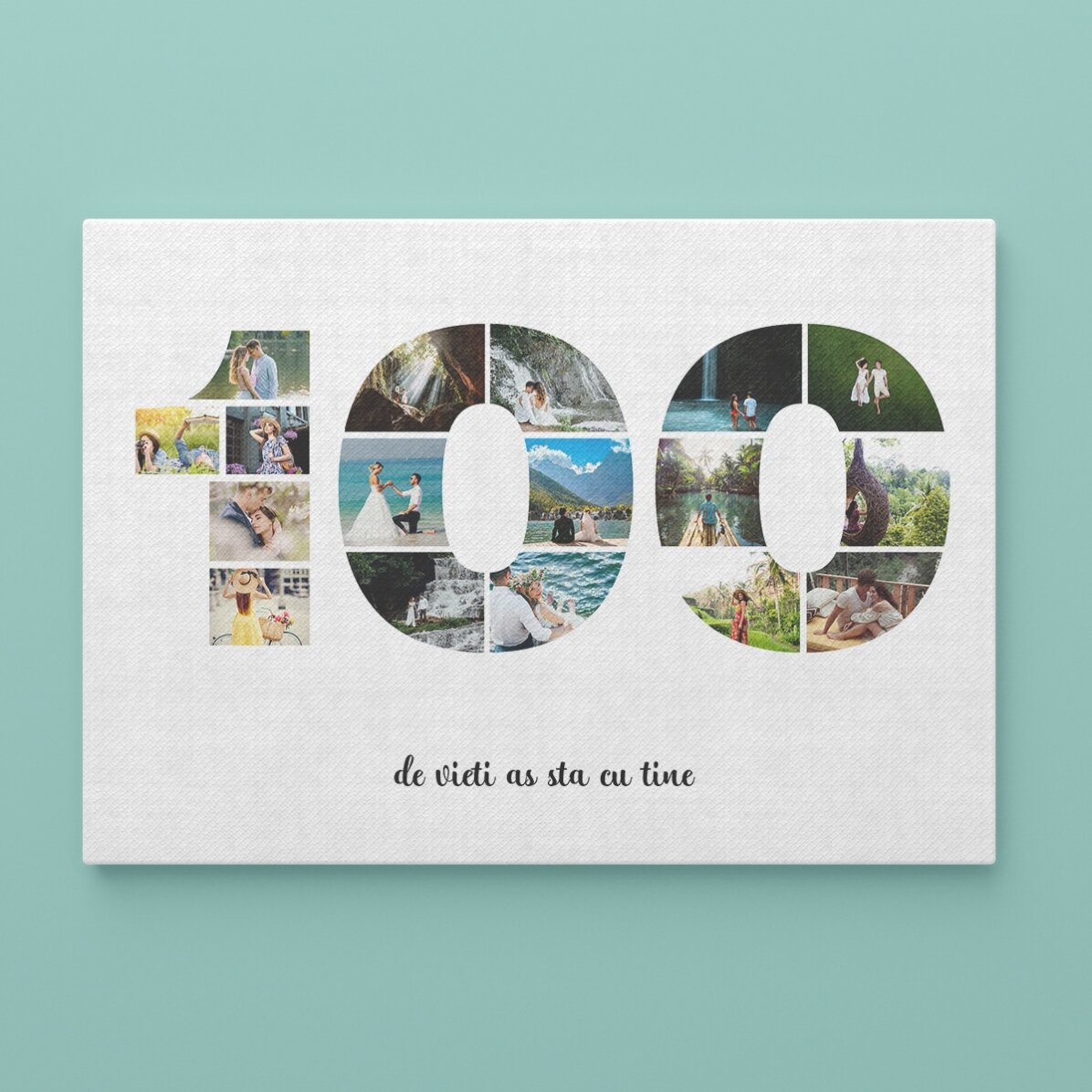 Tablou landscape personalizat cu 17 poze model numărul 100 și mesaj text