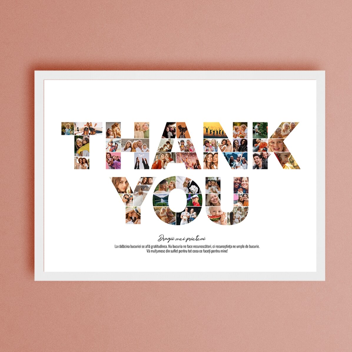 Tablou landscape personalizat cu 46 poze și text - THANK YOU