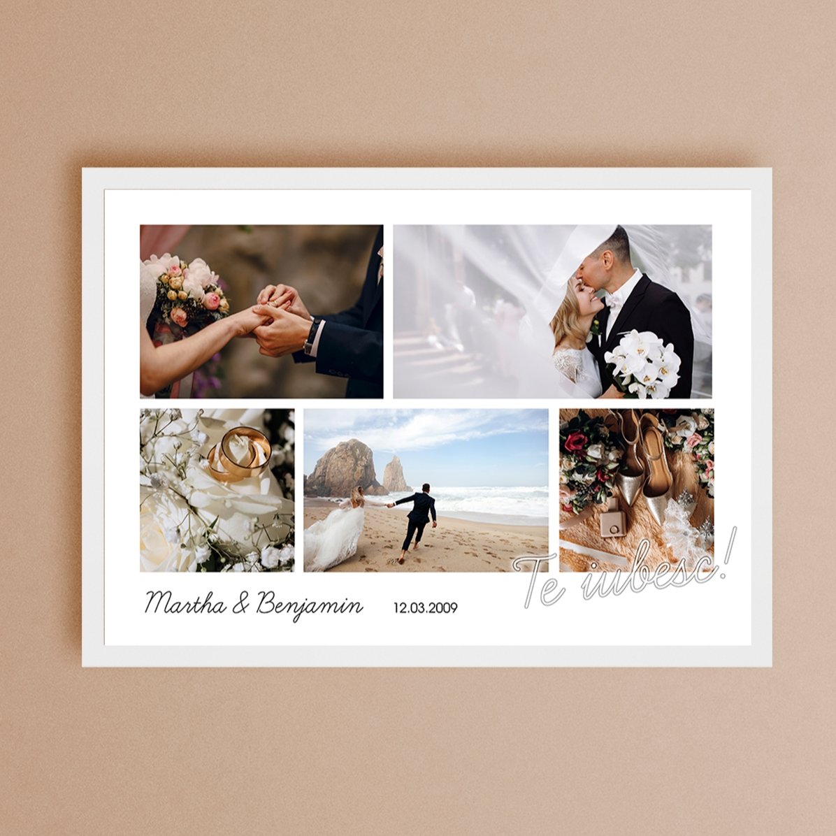 Tablou landscape personalizat cu 5 poze și text - Te iubesc!