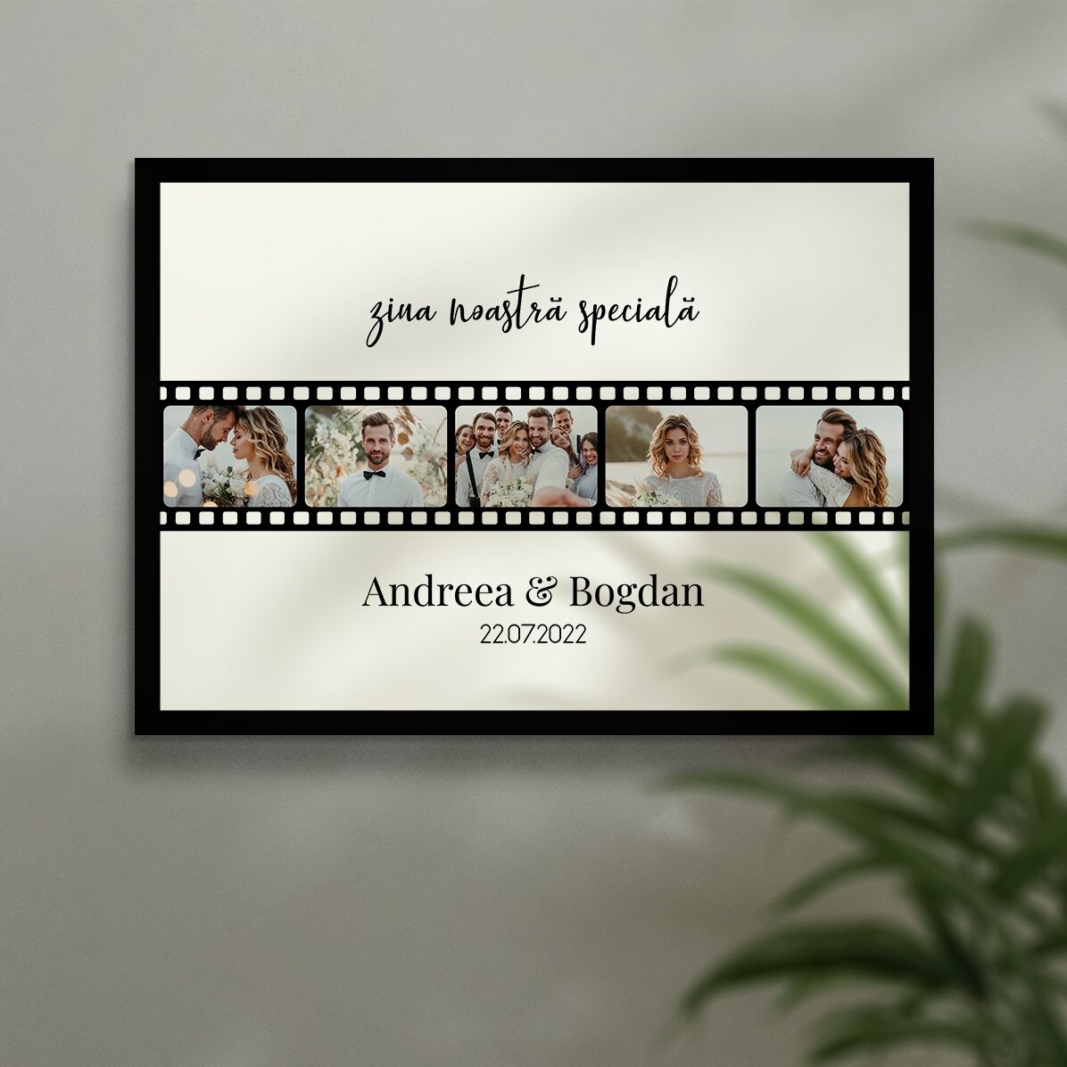 Tablou landscape personalizat cu 5 poze și text - ziua noastră specială