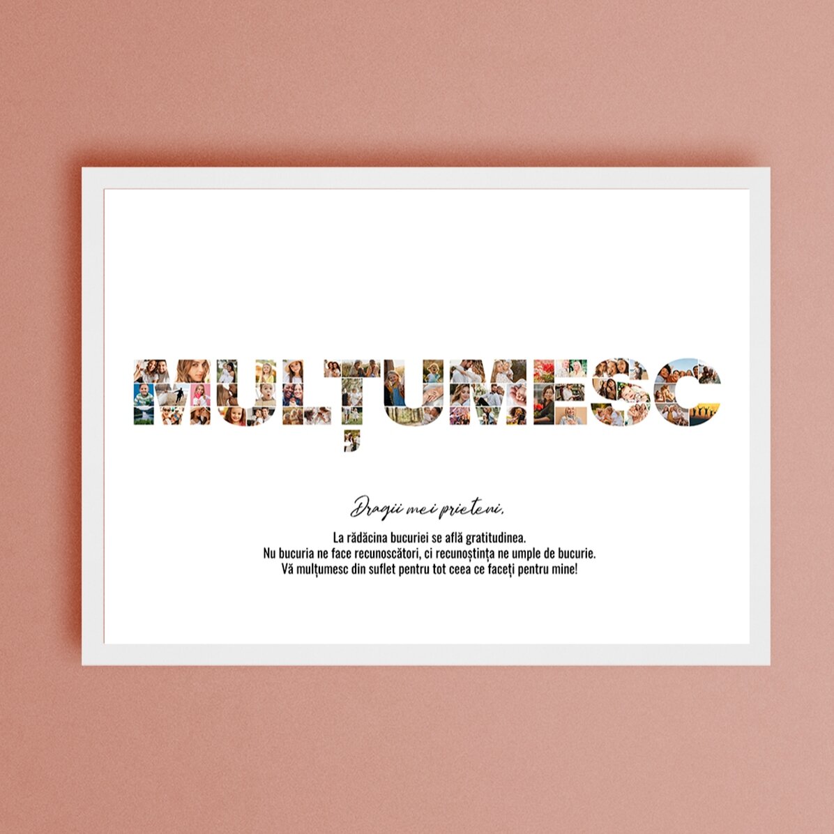 Tablou landscape personalizat cu 52 poze și text - MULȚUMESC