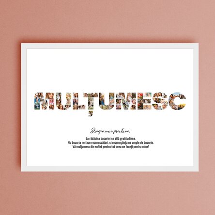 Tablou landscape personalizat cu 52 poze și text - MULȚUMESC