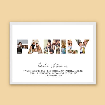 Tablou landscape personalizat cu 7 poze și text - Family