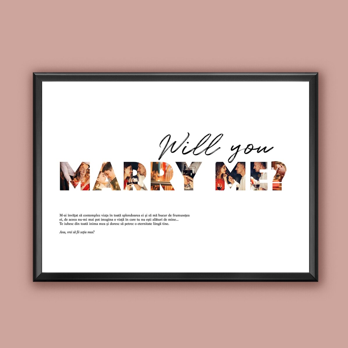 Tablou landscape personalizat cu 8 poze și text - Will you marry me?