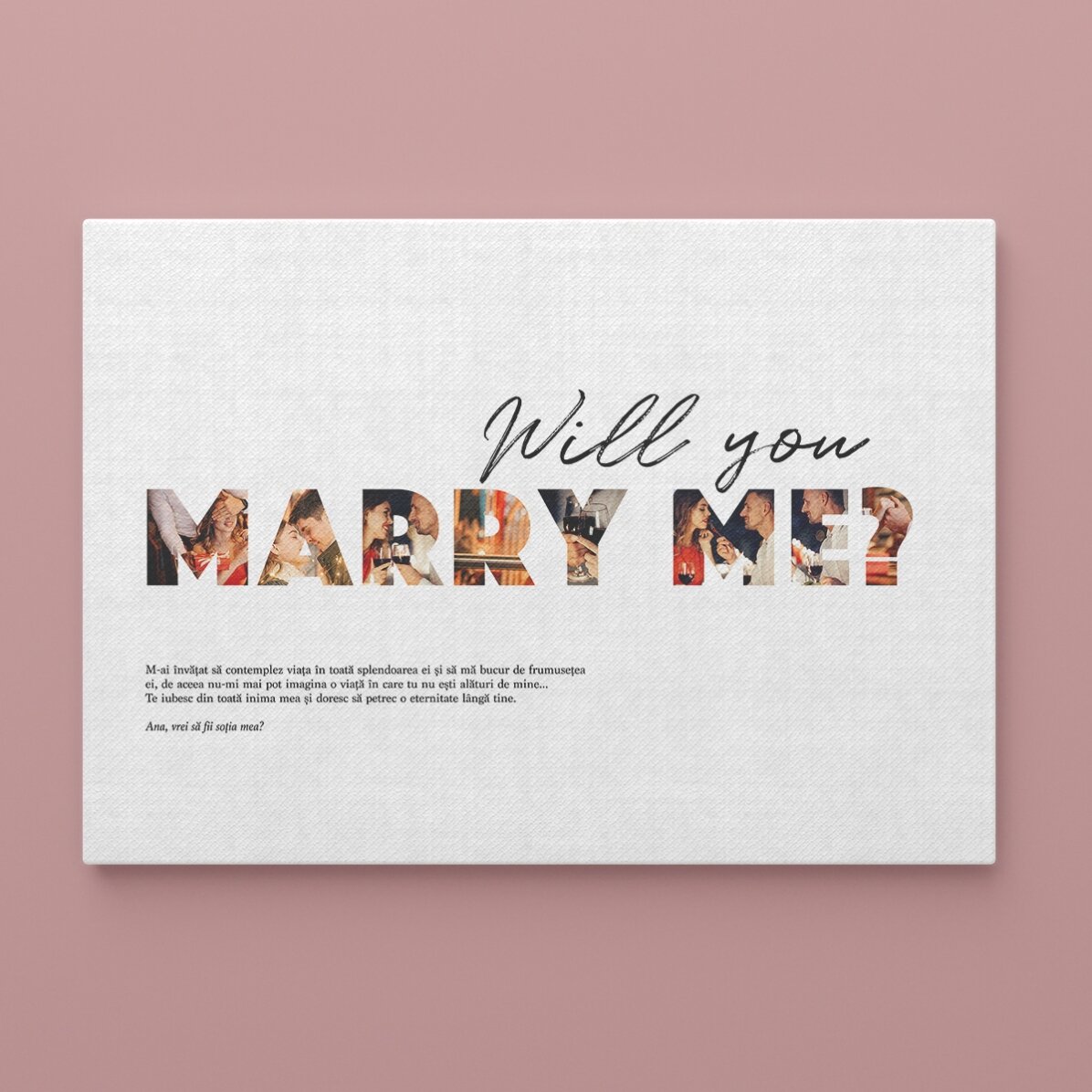 Tablou landscape personalizat cu 8 poze și text - Will you marry me?