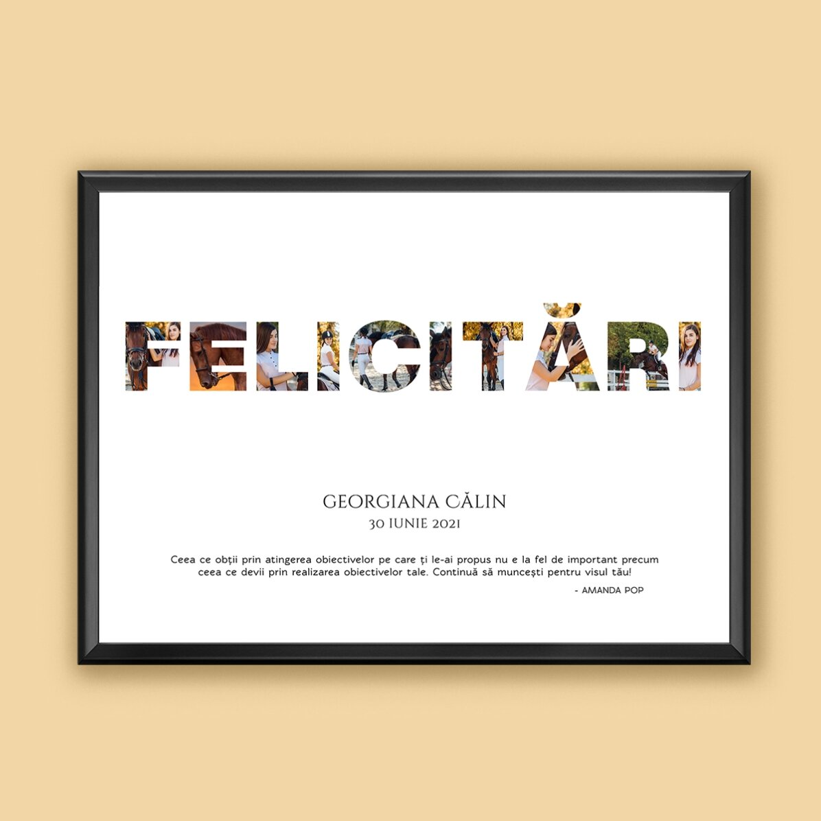 Tablou personalizat cu 10 poze și text - Felicitări