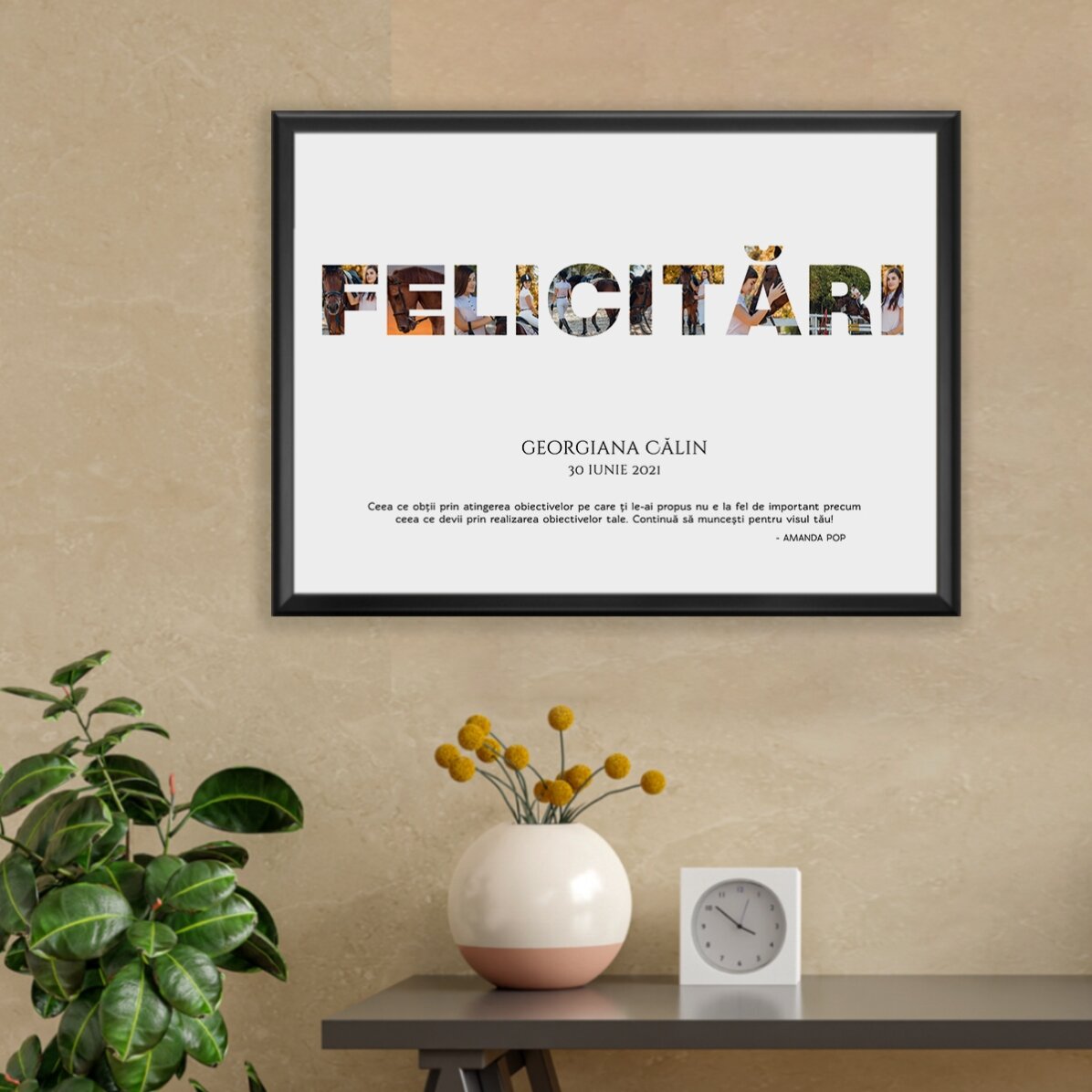 Tablou personalizat cu 10 poze și text - Felicitări