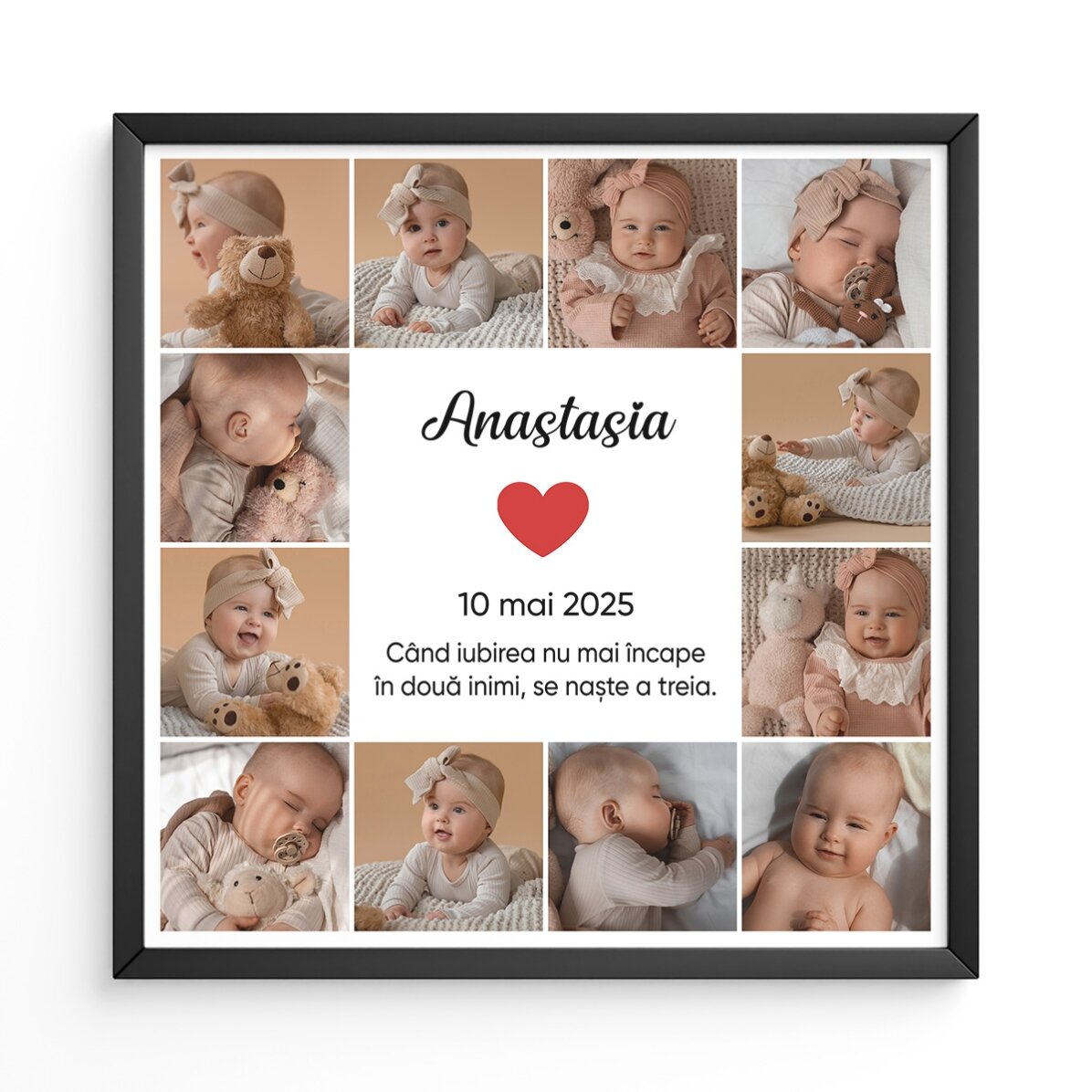 Tablou personalizat cu 12 poze și text - Amintiri