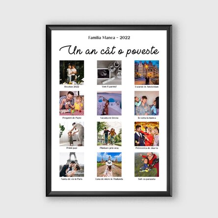 Tablou personalizat cu 12 poze și text - Un an cât o poveste