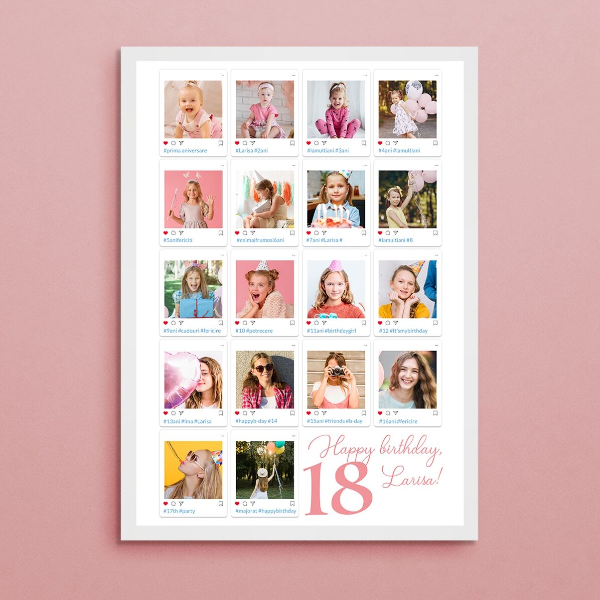 Tablou personalizat cu 18 poze și mesaj - #Instagram