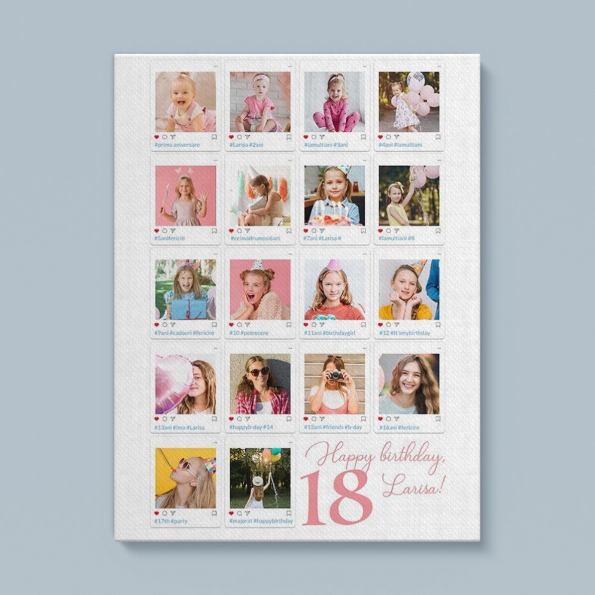Tablou personalizat cu 18 poze și mesaj - #Instagram