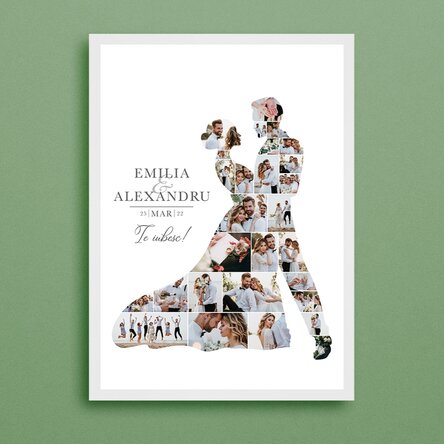 Tablou personalizat cu 28 poze și text pentru nuntă - Mire și mireasă