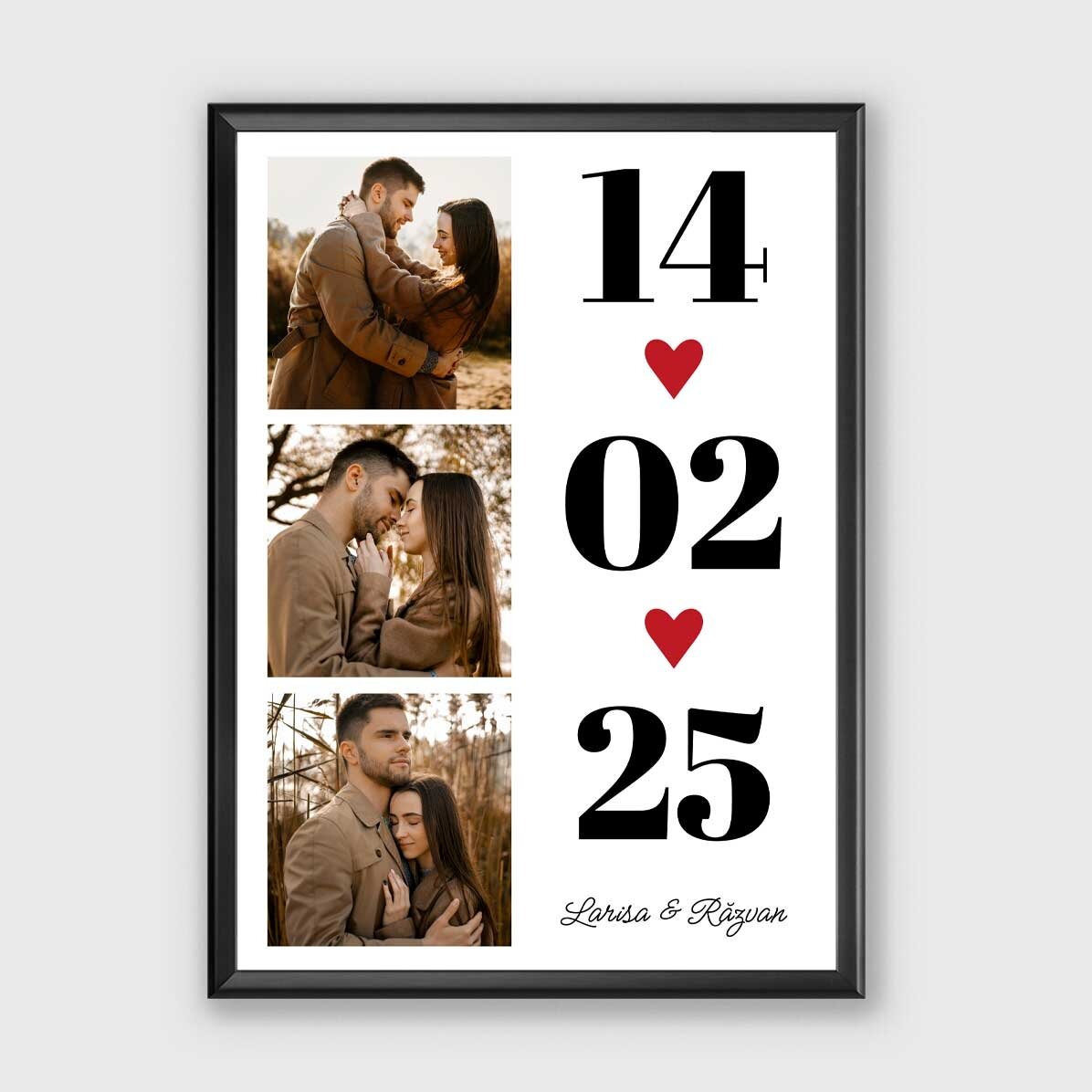 Tablou personalizat cu 3 poze și mesaj - Love