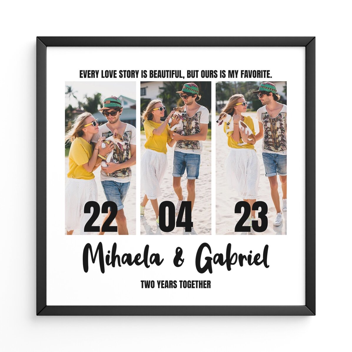 Tablou personalizat cu 3 poze și text - Our story